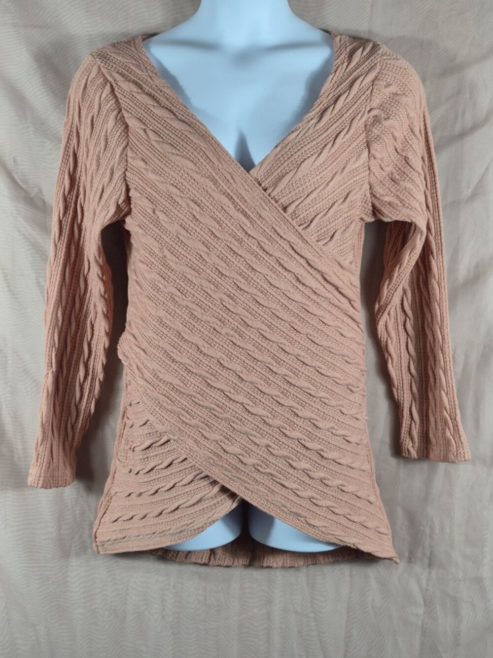 Suzanne Betro Women's Pink Crisscross Bodice V-neck Knit Sweater Size M